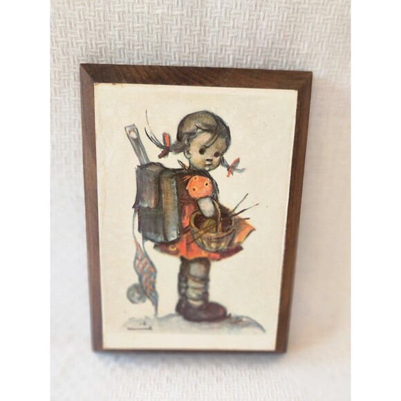 Hummel Wooden Plaques Boy and Girl Set of 2 Vintage Hummel Art 5" x 7" - Picture 7 of 8